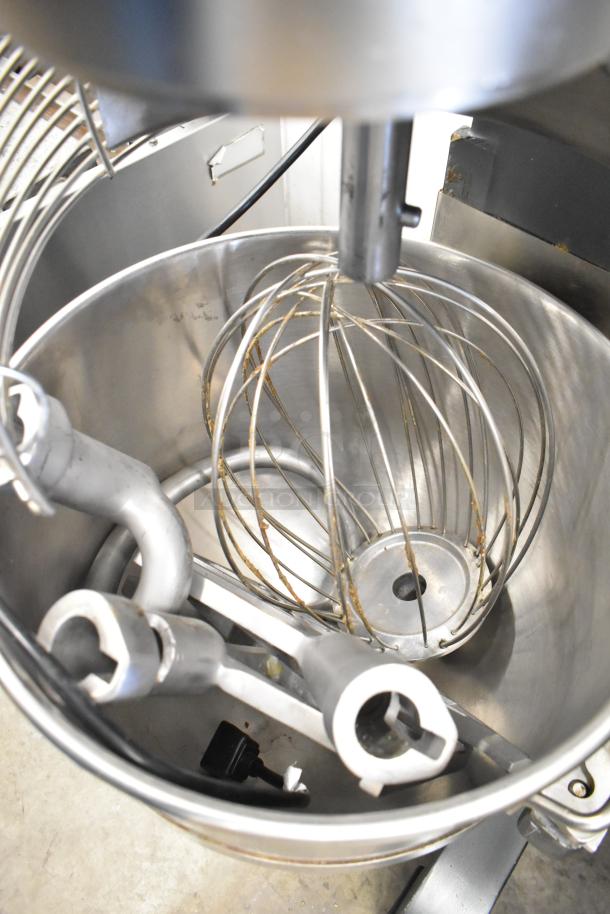 Avantco MX40 40-quart planetary mixer with bowl, whisk, dough hook, and paddle attachments. 240 volts, 1 phase.