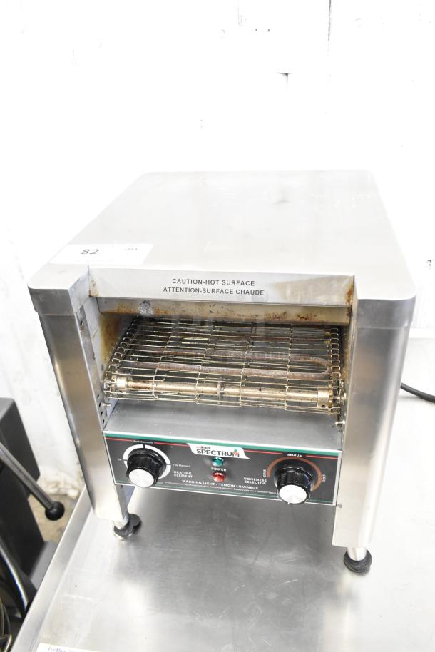Winco ECT-300 Commercial Conveyor Toaster, 120 Volts, 1 Phase. Stainless steel, dual control knobs, visible wear.