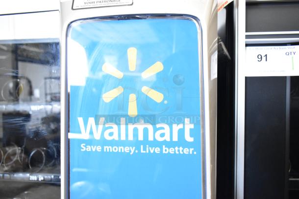 Crane 187D Commercial Floor Vending Machine, 115V, 1 Phase, Walmart branding, stainless finish, used condition.