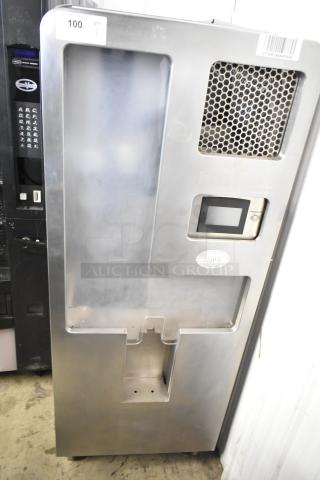 JBT Fresh N Squeeze citrus juicer, commercial floor model, stainless steel, on casters, 115 volts, touchscreen panel.