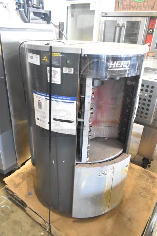 Hero Archimede A260 Commercial Floor Paint Dispenser, metal exterior, visible wear, manufacturer labels and caution signs present.