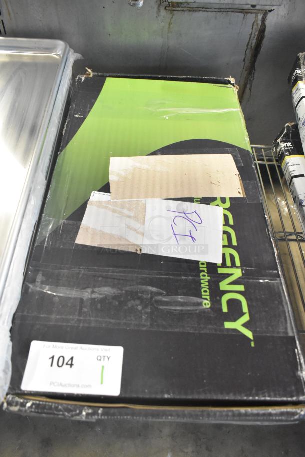 Boxed Regency 600PRW812 pre-rinse faucet, brand new with scratch and dent, 8" centers, 12" add-on, 1.15 GPM.