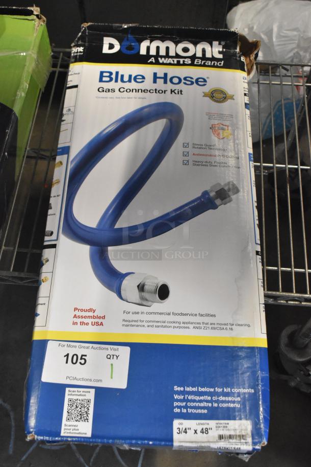 Brand new Dormont 1675KITS48 48" gas connector kit, 3/4" male/male couplings, scratch and dent packaging.