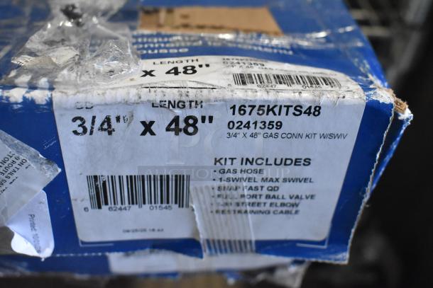 Brand new Dormont 1675KITS48 gas connector kit, 48", 3/4" male/male couplings, scratch and dent. Package label visible.