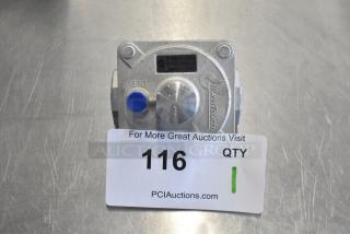 7015-4010 gas regulator, silver, with blue accents, featuring branding and model marking, in excellent condition.