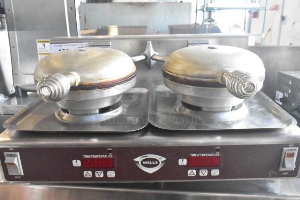 Wells WB2E Commercial Double Waffle Maker, 208/240V, 1 Phase, dual grids, digital controls, clean condition.
