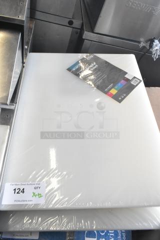 12 new Choice 40724185WH white polyethylene cutting boards, 24" x 18" x 1/2", packaged with slight scratches.