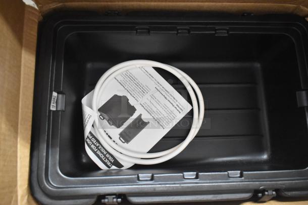 BRAND NEW CaterGator black top-loading insulated food pan carrier, scratch and dent, includes instruction sheet and seal.