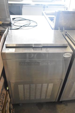 Glastender FRM-2 24" mobile ice cream freezer, stainless steel, 2 tub capacity, commercial casters, 120 volts, 1 phase.