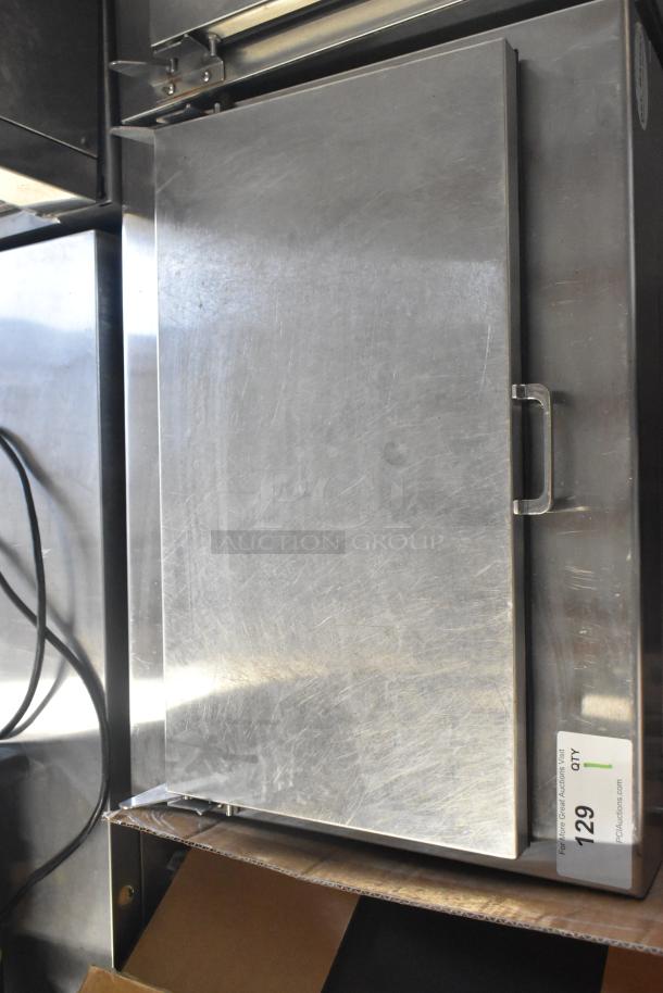 Glastender FRM-2 commercial 24" mobile ice cream freezer, 2 tub capacity, stainless steel, on casters, 120V, 1 phase.