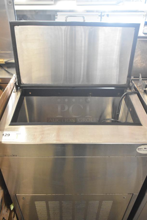 Glastender FRM-2 commercial 24" mobile ice cream freezer with two tub capacity on casters. Stainless steel, 120V, 1 phase.