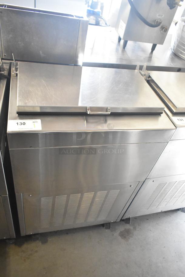 Glastender FRM-2 commercial 24" ice cream freezer, two-tub capacity, stainless steel, on casters, 120V, 1 phase.