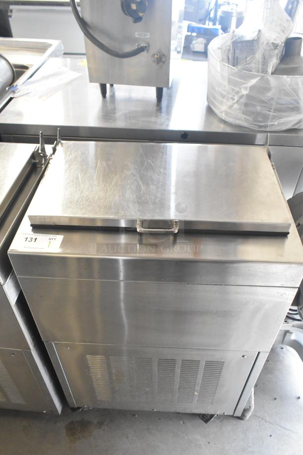 Glastender FRM-2 commercial ice cream freezer, stainless steel, 24", 2 tub capacity, on casters, 120V, 1 Phase, minor wear.