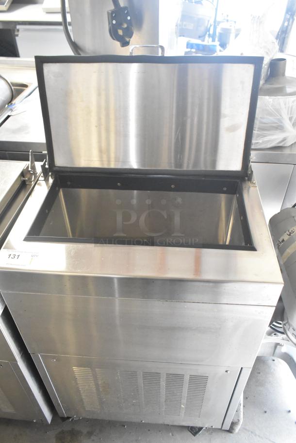 Glastender FRM-2 commercial 24" mobile ice cream freezer, 2 tub capacity, stainless steel, on casters, 120V, 1 phase.