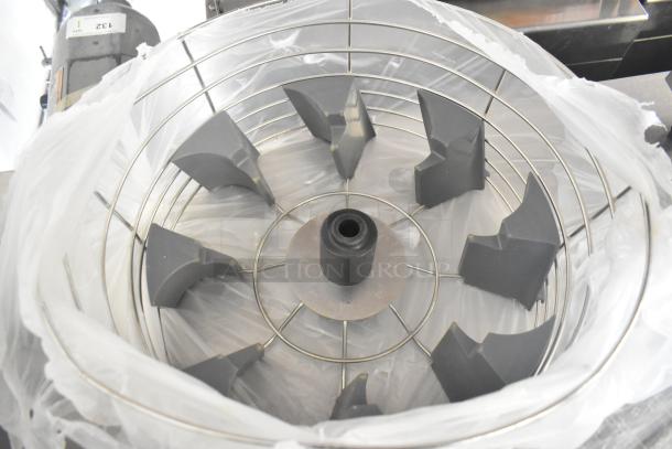 3-piece set: Citrus juicer guard, meat grinder tray, taco shell fry basket. Stainless steel, industrial use, labeled "123."