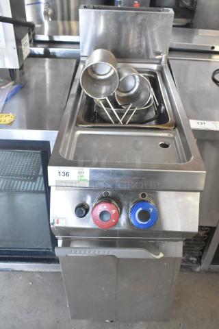 Rosito Bisani CPG1TWBHBTU commercial pasta cooker, natural gas, 80,000 BTU, floor style, with controls and basket.