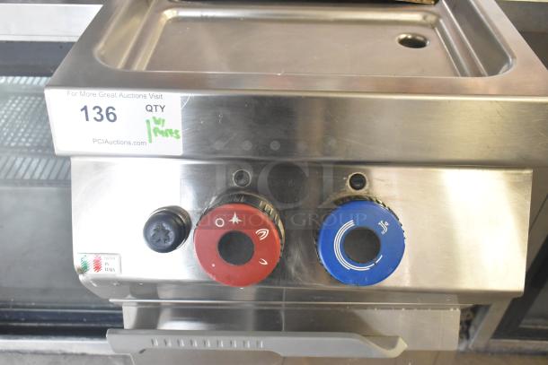 Rosito Bisani CPG1TWBHBTU commercial pasta cooker, natural gas, 80,000 BTU, stainless steel, dual control knobs, Made in Italy label.