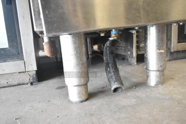 Rosito Bisani CPG1TWBHBTU pasta cooker base with exposed silver legs and black hose, natural gas powered, 80,000 BTU.