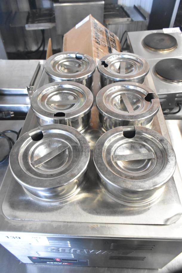 ServIt 423FW150 countertop food warmer with six stainless steel lids, 120 volts, 1 phase, in good condition.