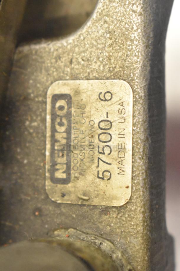 Nemco Countertop Vegetable Dicer, model 57500-6, made in USA. Visible wear on metal surface, clear label markings.