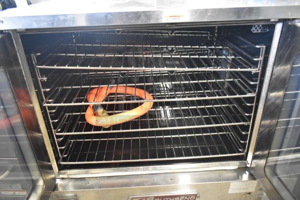 Southbend SLGS/12SG convection oven with view-through doors, thermostatic controls, and commercial casters; used condition.