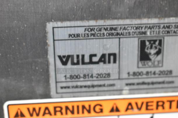 2019 Vulcan VW3S Commercial Warming Drawer label, featuring Vulcan and Wolf logos, contact number, and warning label.