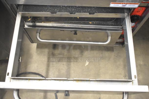 2019 Vulcan VW3S Commercial 3 Drawer Warming Drawer, 120 Volts, 1 Phase. Shows usage wear. Visible handle and interior.