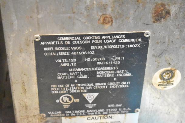 2019 Vulcan VW3S Commercial 3 Drawer Warming Drawer, 120V, 1 Phase, Serial 481936102, UL certified, used condition.