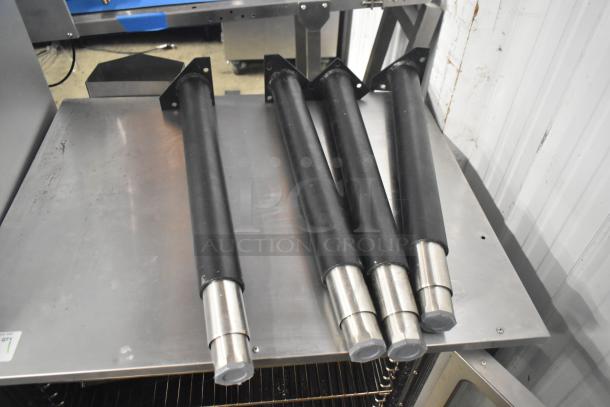 Cooler Depot TC-COE 240 full-size convection oven legs and base, black metal, stainless steel, for commercial use.