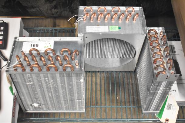 Three brand new Avantco Ice condensers, models 194487, 19431531, 194486A, in scratch and dent condition, auction lot.