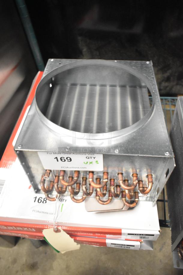 Three Avantco Ice condensers, brand new with scratch and dent, including models 194487, 19431531, and 194486A, labeled on package.