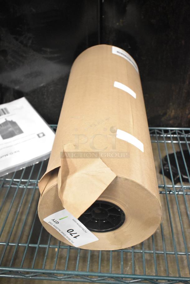 Brand new scratch and dent recycled kraft paper roll, 20x600, minor cosmetic damage, label indicating 170 quantity.