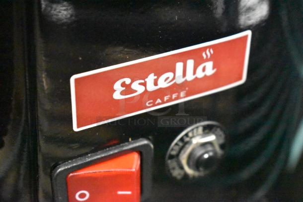Estella Caffe 236ECEGOD espresso grinder, new with scratches. Red power switch, Estella branding. 120V, 1 Phase.