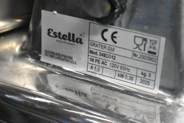 BRAND NEW Estella 348CG12 Electric Hard Cheese Grater, 1.1 lb/min. 120V, 1 Phase, scratch and dent, model label visible.