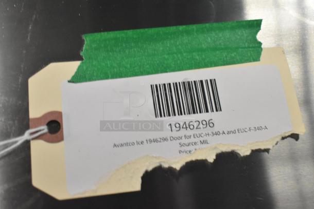 Label with barcode and text showing Avantco Ice 1946296, Door for EUC-H-340-A/EUC-F-340-A, partially obscured.