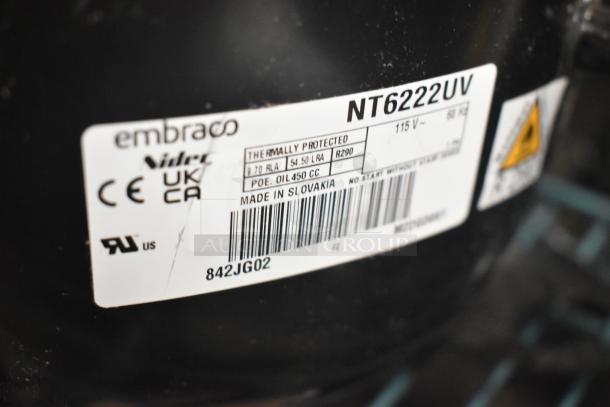 Brand new Embraco NT6222UV motor, 115V, 1 phase, scratch and dent, thermally protected. Made in Slovakia.