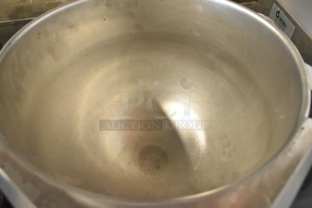 Groen TDB-20 20 Quart Commercial Steam Kettle, stainless steel interior, clean with slight residue, visible brand label.