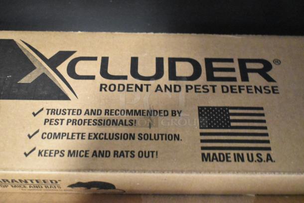 Three Xcluder rodent and pest defense boxes featuring a 48" door sweep. Trusted by professionals. Made in USA.
