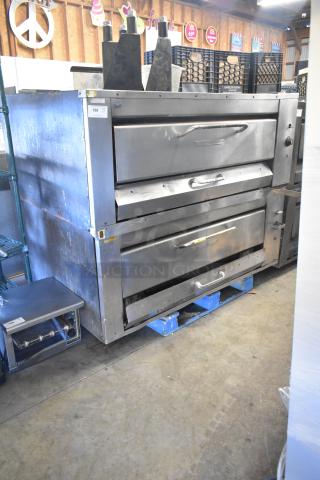Montague 14-P-1 commercial natural gas single deck pizza ovens with cooking stones, stainless steel finish.