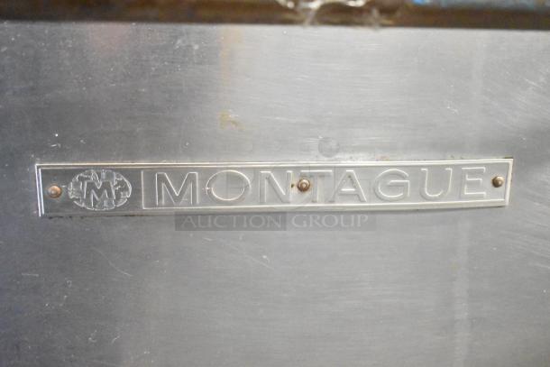 Montague 14-P-1 commercial pizza oven, natural gas, single deck, stainless steel, with cooking stones, Montague logo visible.