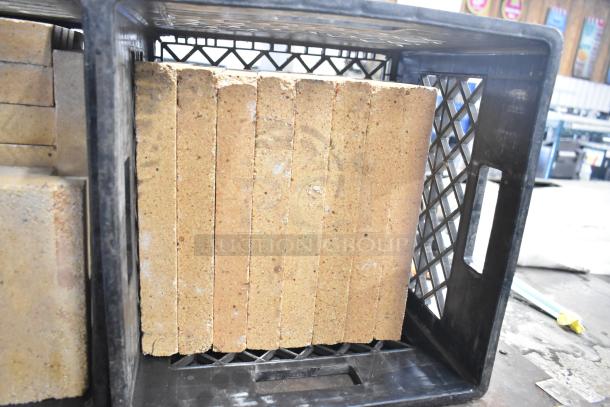 Montague 14-P-1 commercial natural gas pizza oven with cooking stones, in black crate, shown in close-up.