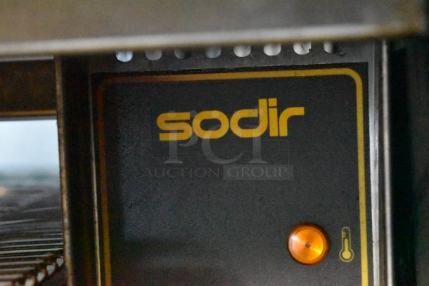 Sodir Equipex CT540 conveyor toaster with branding and control panel. Toasts 540 slices/hr, 1 1/4" to 3 1/2" opening.