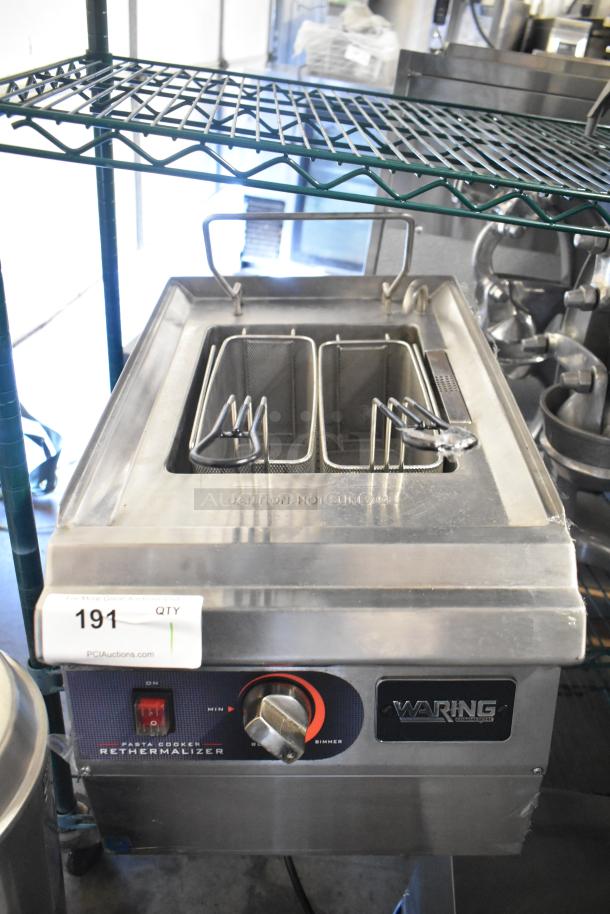 Waring WPC100 countertop electric pasta cooker rethermalizer with control dial and baskets. 208/240V, 1 Phase.