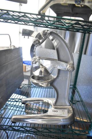 RA Chand Countertop Manual Citrus Juicer, metal finish, sturdy design, good condition, item tag 193 visible.