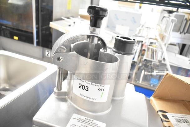 Brand new Robot Coupe CL 50 Series E food processor, countertop model, with blades, 120V, scratch and dent condition, label "203 QTY".