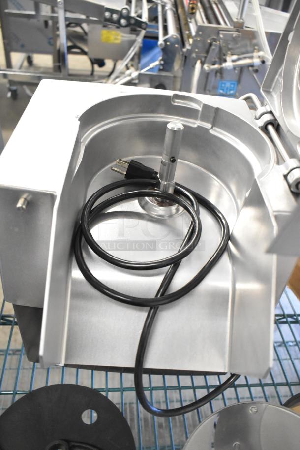 BRAND NEW SCRATCH AND DENT! Robot Coupe CL 50 Series E food processor with blades, shown with cord; 120V, 1 phase.