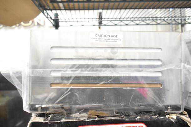 Brand new Chef Master 90217 stainless steel butane stove cover, 7 3/16" x 14 1/2" x 12", scratch and dent, "Caution Hot" label.