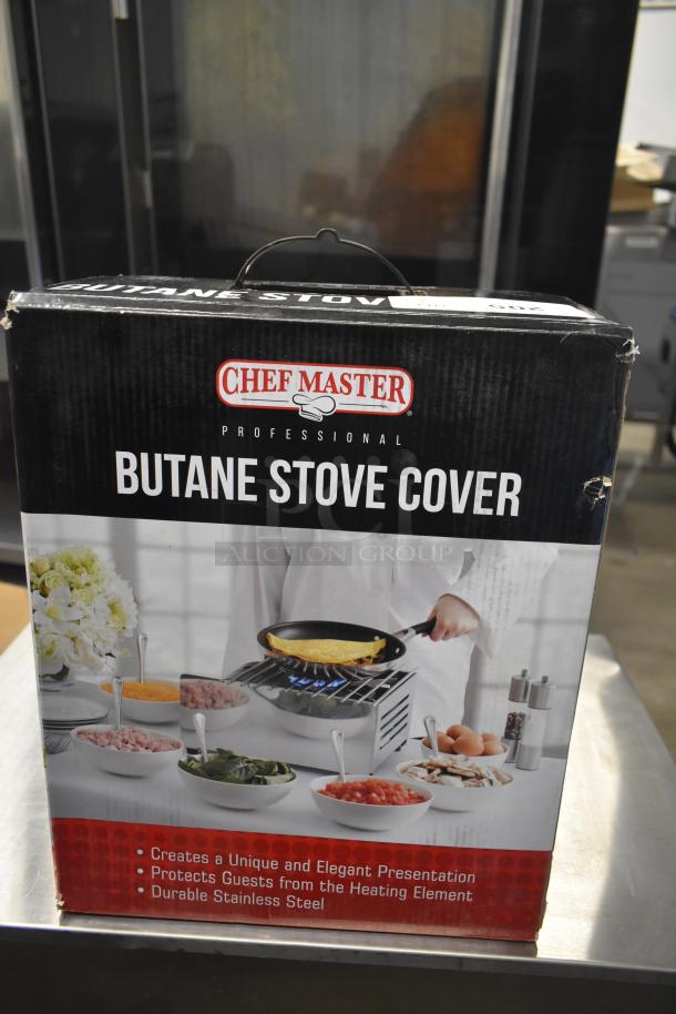 Chef Master 90217 Stainless Steel Butane Stove Cover, 7 3/16" x 14 1/2" x 12", brand new with packaging imperfections.