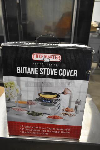 Brand new Chef Master 90217 stainless steel butane stove cover, dimensions 7 3/16" x 14 1/2" x 12", slight packaging scratches.