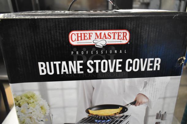 Chef Master stainless steel butane stove cover, 7 3/16" x 14 1/2" x 12", brand new, scratch and dent condition.